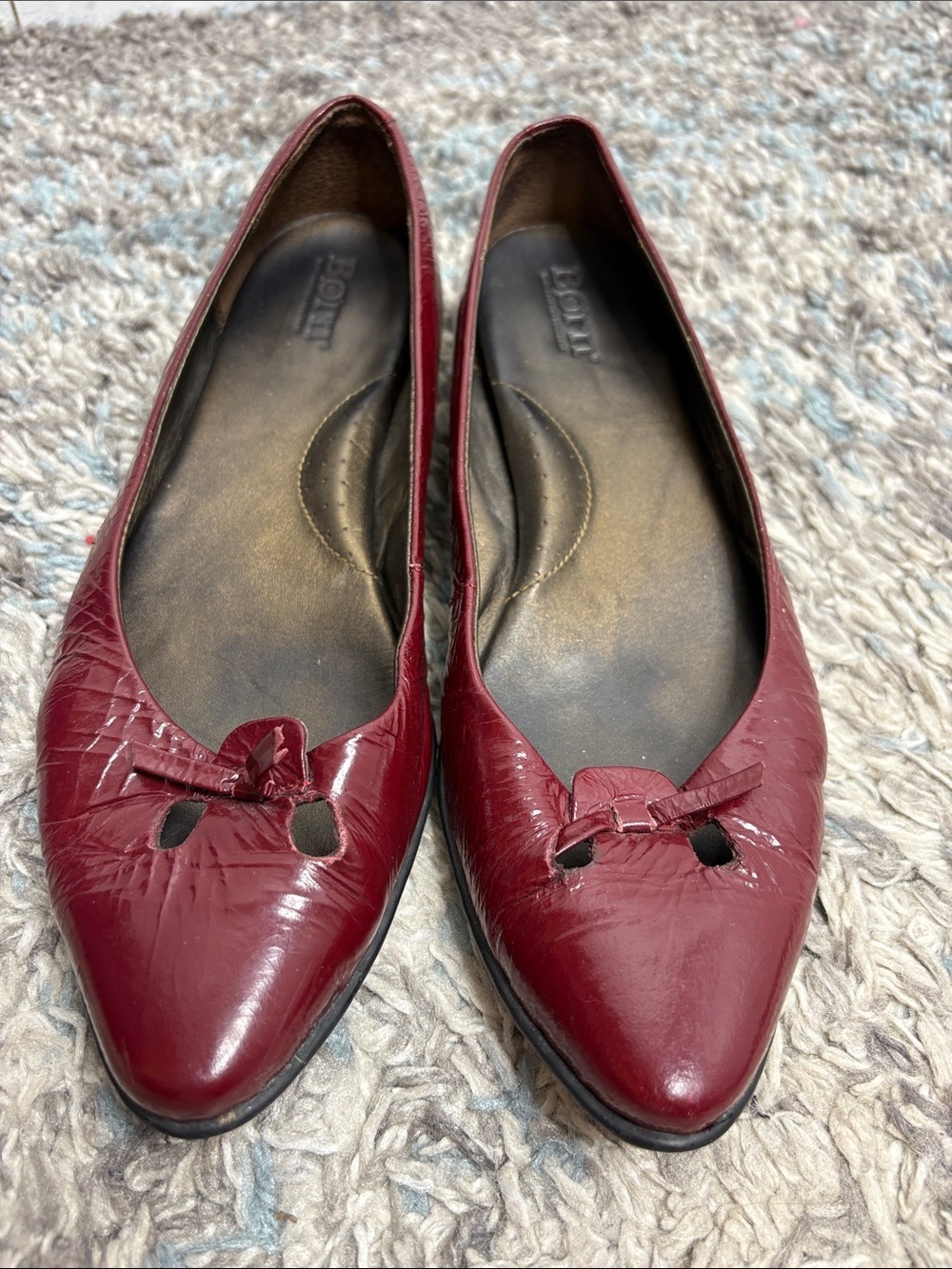 Born Shoes Womens 8.5 Glossy Patent Leather Pointed Toe Ballet Flats Bow - Picture 4 of 12